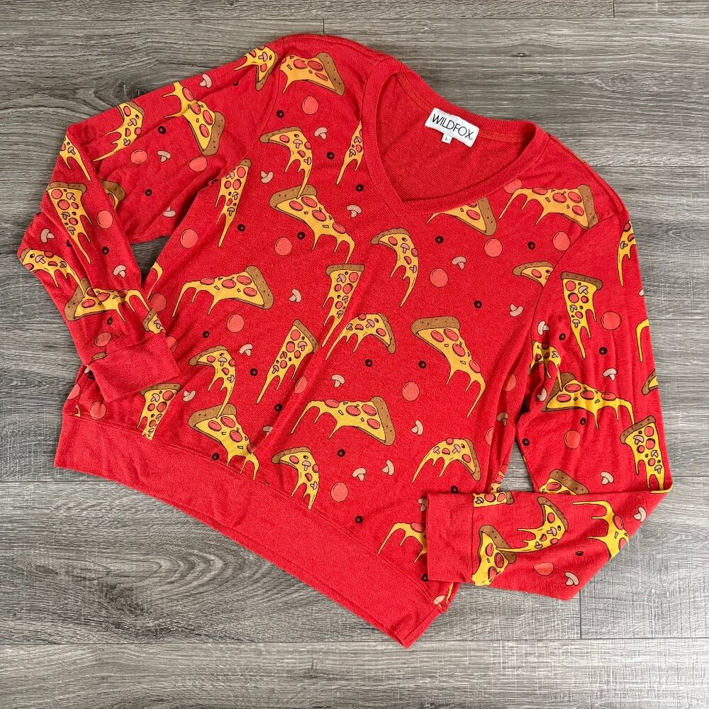 Wildfox Extra Cheesy Pizza Baggy Sweater Boyfriend Fit Size Large
